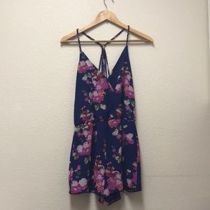 Short Blue With Flowers Jumpsuit